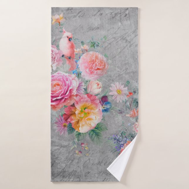 Schöne mehrfarbige Blume und Vögel auf der Insel Badehandtuch (Badehandtuch)