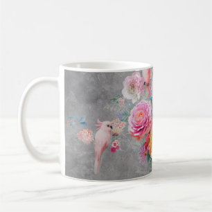 Schöne mehrfarbige Blume und Vögel auf der Insel Kaffeetasse