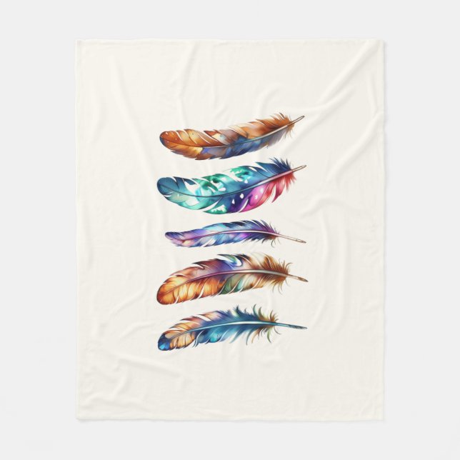 Schöne mehrfarbige Boho-Federn - Cozy Grafik Fleecedecke (Vorderseite)