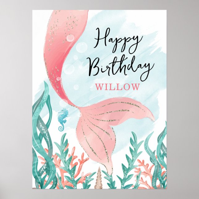 Schöne Mermaid Girl Birthday Poster-Zeichen Poster (Vorne)