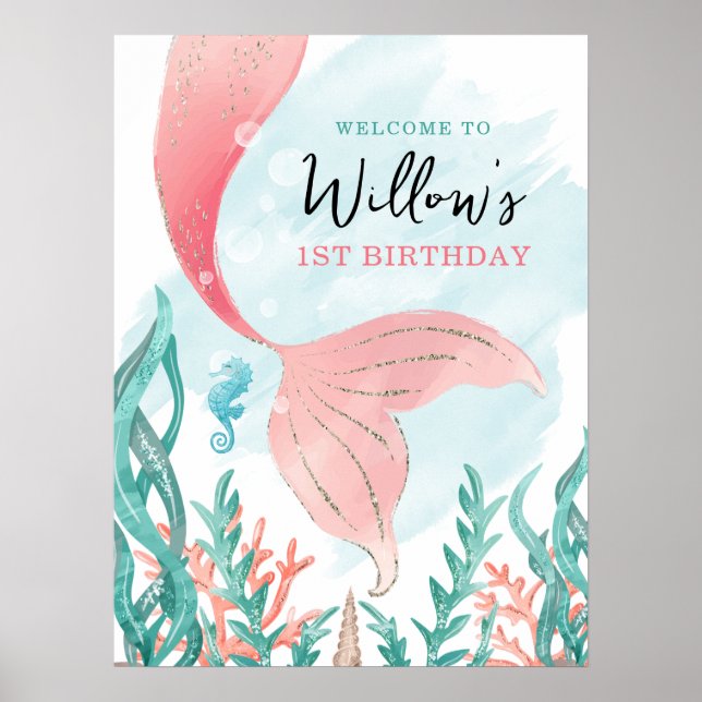 Schöne Mermaid Girl Birthday Poster-Zeichen Poster (Vorne)