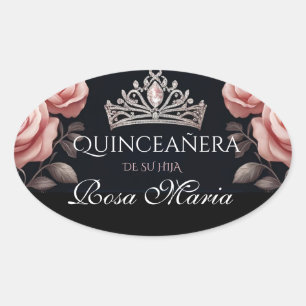 Schöne mexikanische Quinceañera-Rose Ovaler Aufkleber