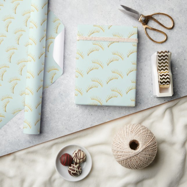 Schöne Mint-Gold-Wimpern Geburtstag Geschenkpapier (Kunsthandwerk)
