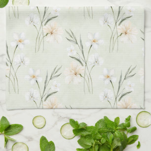 Schöne Minzweiße Tropische Blumen Geschirrtuch