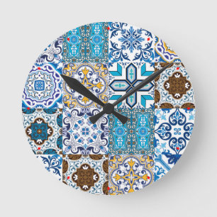 🤩 Schöne Mischung von Azulejos Runde Wanduhr
