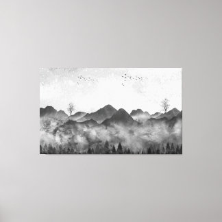 Schöne Misty Mountains und Wald Leinwanddruck