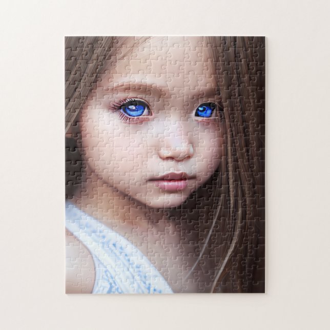 SCHÖNE, MIT AUGEN KLEINE MÄDCHEN KUNST JIGSAW PUZZ (Vertikal)