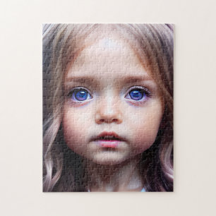 SCHÖNE, MIT AUGEN KLEINE MÄDCHEN KUNST JIGSAW PUZZ