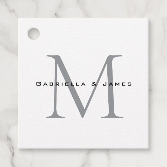Schöne Mit Monogramm Schwarz-weiße Graukalligraphi Geschenkanhänger (Vorderseite)