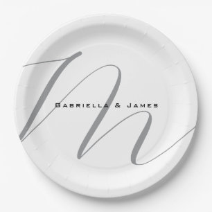 Schöne Mit Monogramm Schwarz-weiße Graukalligraphi Pappteller