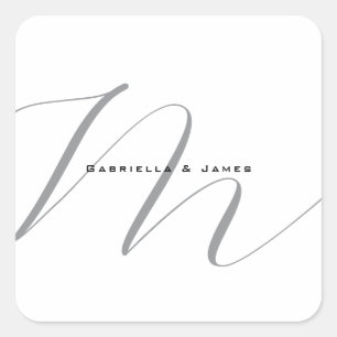Schöne Mit Monogramm Schwarz-weiße Graukalligraphi Quadratischer Aufkleber