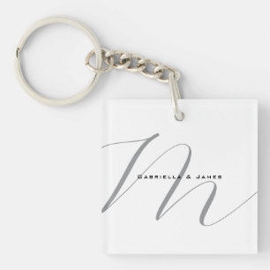 Schöne Mit Monogramm Schwarz-weiße Graukalligraphi Schlüsselanhänger