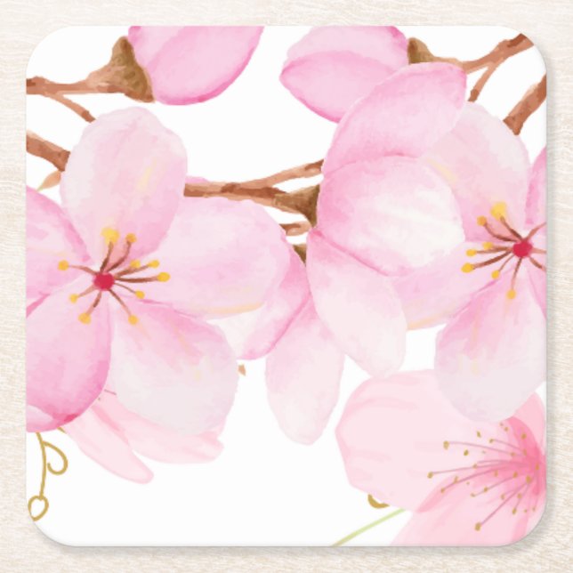 Schöne Mixed Medium Cherry Blossom Print Rechteckiger Pappuntersetzer (Vorderseite)
