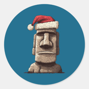 Schöne Moai-Statue im Weihnachtsstil für Jungen un Runder Aufkleber