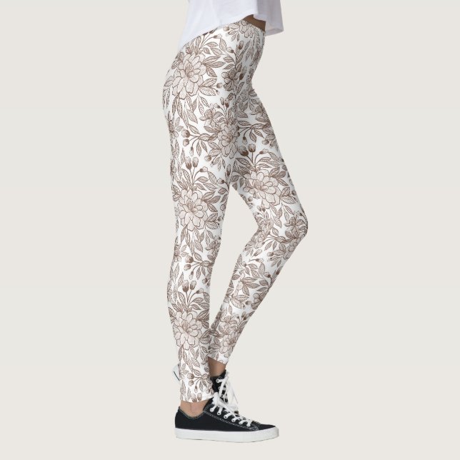 Schöne Mocha-Mousse-Vintage-Blumen Leggings (Rechts)