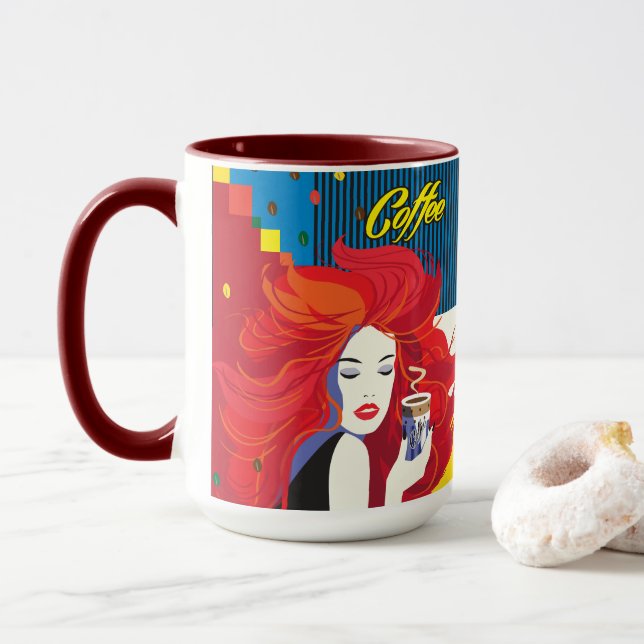 Schöne Mode Frau und Kaffee POP-ART Trendy Tasse (Mit Donut)