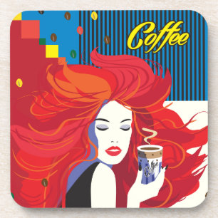 "Schöne Modefrau mit Kaffeetasse" Pop-Art Getränkeuntersetzer