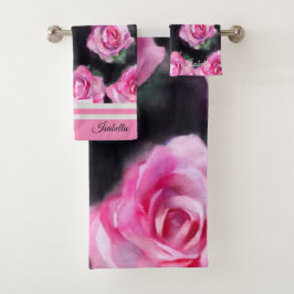 Schöne, moderne Aquarell Rosen Sammlung Badhandtuch Set