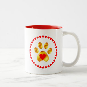 Schöne moderne, goldene Paw & Rote Herzen Zweifarbige Tasse