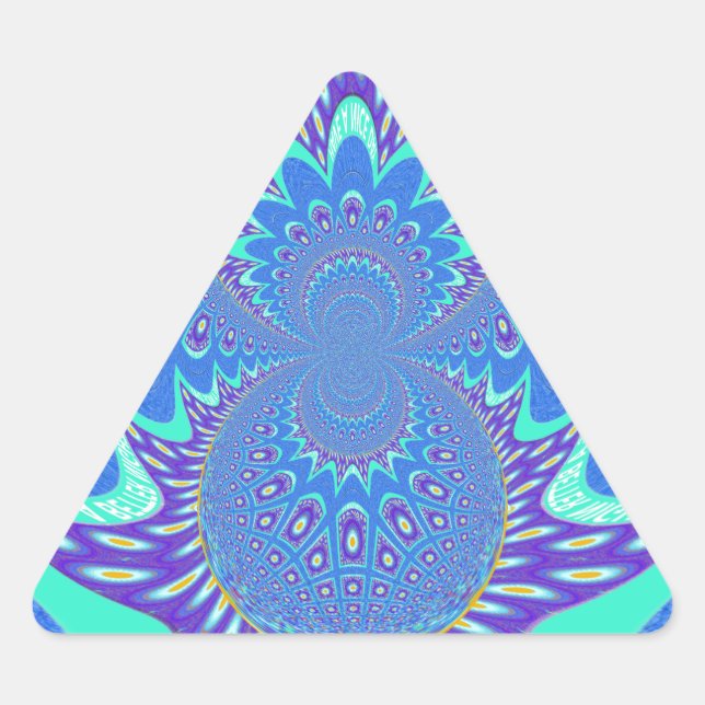 Schöne moderne Kyan Blue Batik Kaleidoskop Kunst Dreieckiger Aufkleber (Vorderseite)