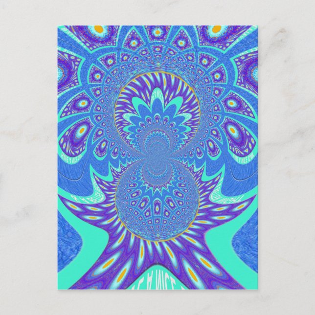 Schöne moderne Kyan Blue Batik Kaleidoskop Kunst Postkarte (Vorderseite)
