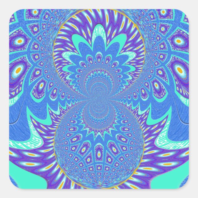 Schöne moderne Kyan Blue Batik Kaleidoskop Kunst Quadratischer Aufkleber (Vorderseite)