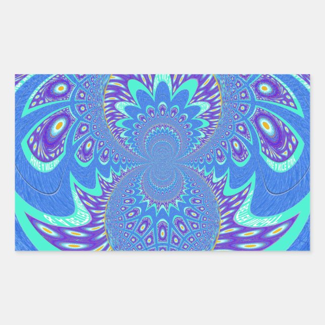 Schöne moderne Kyan Blue Batik Kaleidoskop Kunst Rechteckiger Aufkleber (Vorderseite)