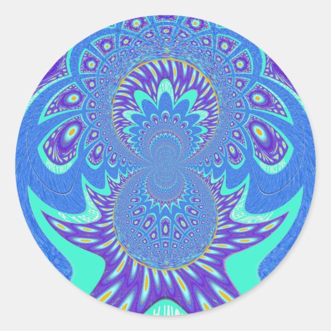Schöne moderne Kyan Blue Batik Kaleidoskop Kunst Runder Aufkleber (Vorderseite)