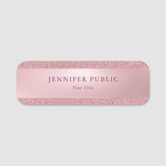 Schöne moderne Rose Gold Glitzer Template Klasse Namensschild (Vorderseite)