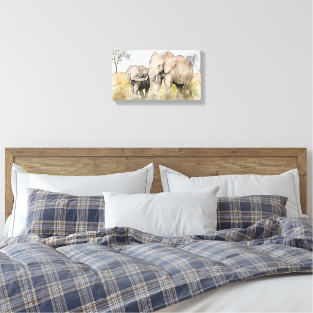 Schöne Mommy & Baby Elephant Leinwanddruck (Insitu (Schlafzimmer))