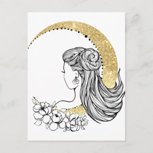 Schöne Mondblumen Frau Glitter-Illustration Postkarte