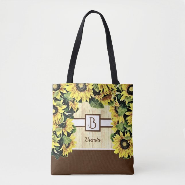 Schöne Monogram Sonnenblume Tote Bag Tasche (Vorderseite)