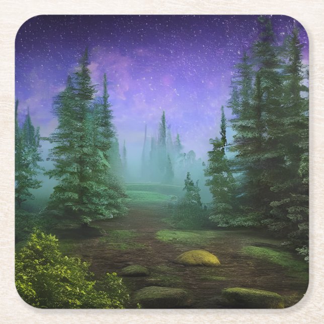Schöne Moonlight Wilderness Szene Rechteckiger Pappuntersetzer (Vorderseite)