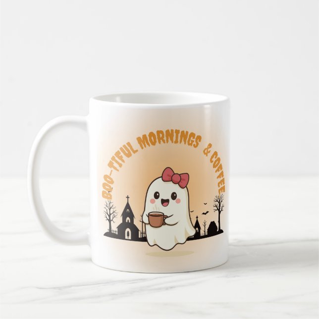 Schöne Morgen & Kaffee" Süßer Geist Halloween  Kaffeetasse (Links)