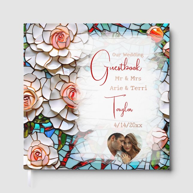 Schöne Mosaik-Hochzeit aus Glas und Tile Gästebuch (Vorderseite)