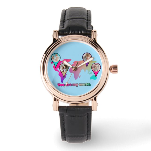 Schöne Multicolor-Weltkarte FotoCollage Armbanduhr (Vorderseite)