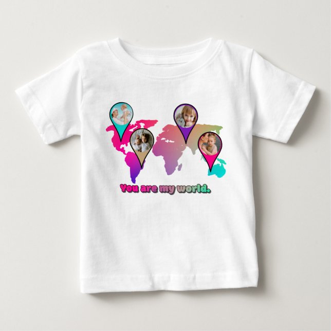 Schöne Multicolor-Weltkarte FotoCollage Baby T-shirt (Vorderseite)