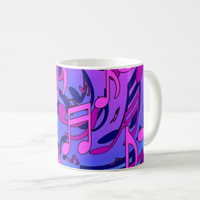 Schöne Musik Rosa Lila blaues, lebendiges Muster Kaffeetasse (VorderseiteRechts)