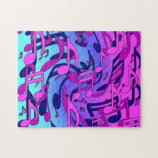 Schöne Musik Rosa Lila blaues musikalisches Muster (Horizontal)