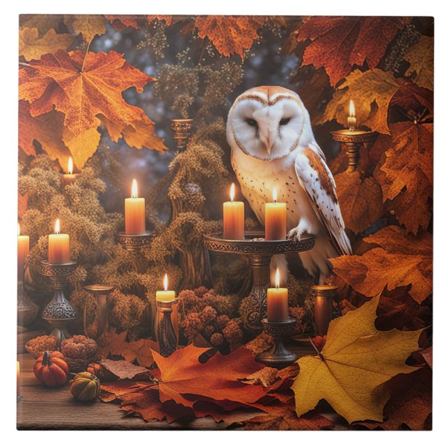 Schöne, mystische Herbstkulissen lassen Kerzen Fliese (Vorderseite)