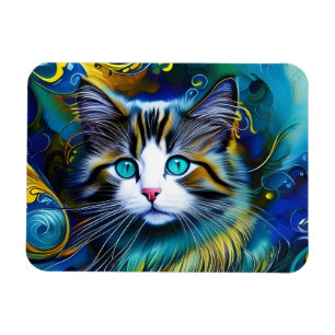 Schöne Mystische Katze in Blues und Golden Magnet