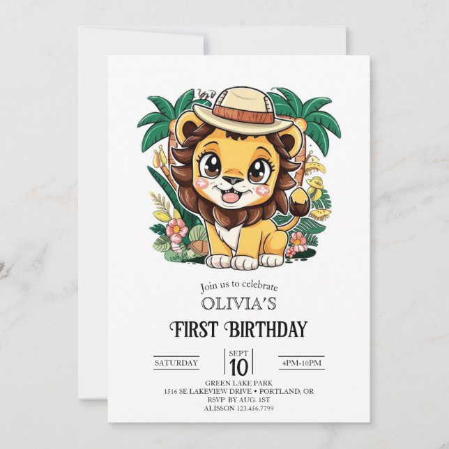 Schöne mystische Löwe 1. Geburtstag digital Einladung (Vorderseite)