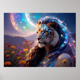 Schöne mythische Tiger-Göttin mit aufsteigendem Sa Poster