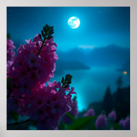 Schöne Nachtlandschaft mit Blume und Mond