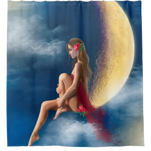 schöne Nachtmärchen auf dem Mond Duschvorhang (Vorderseite)