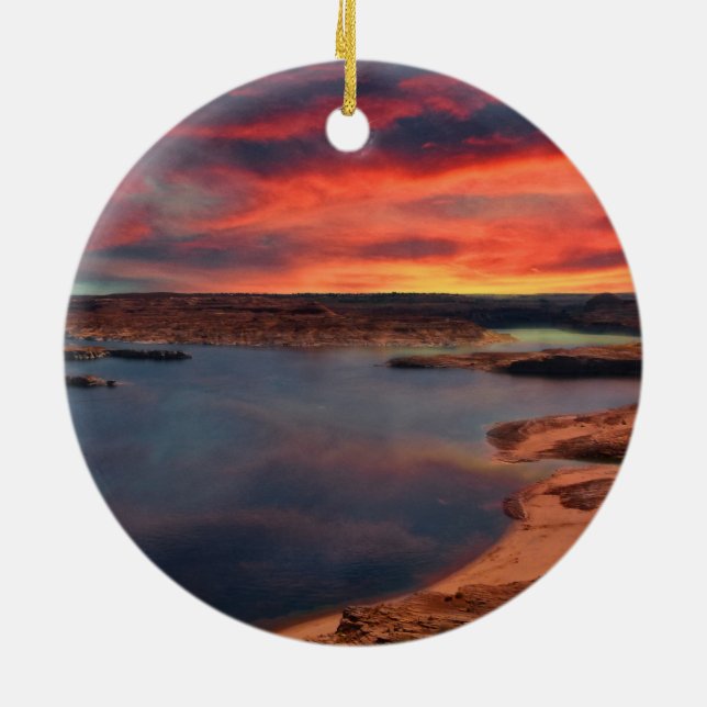 Schöne Naturlandschaft See-Powells Keramikornament (Hinten)