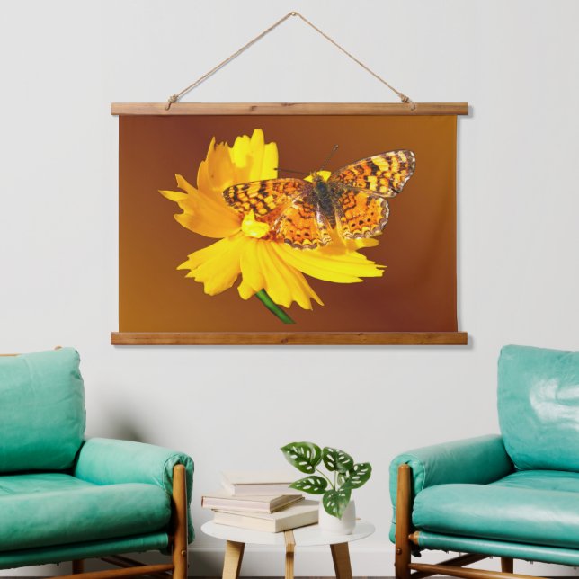 Schöne natürliche Orange Butterfly Wandteppich Mit Holzrahmen (Wohnzimmer)