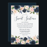 Schöne Navy & Blush Blues Sweet 16 Party Einladung<br><div class="desc">Schönes Navy & Blush Blumenstrauß Sweet 16 Party Einladung Siehe dazu passende Kollektion im Nest- und Nestladen</div>