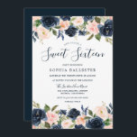 Schöne Navy & Blush Blues Sweet 16 Party Einladung<br><div class="desc">Schönes Navy & Blush Blumenstrauß Sweet 16 Party Einladung Siehe dazu passende Kollektion im Nest- und Nestladen</div>