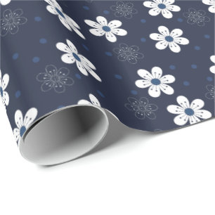 Schöne Navyblaue Blumengestaltung Geschenkpapier